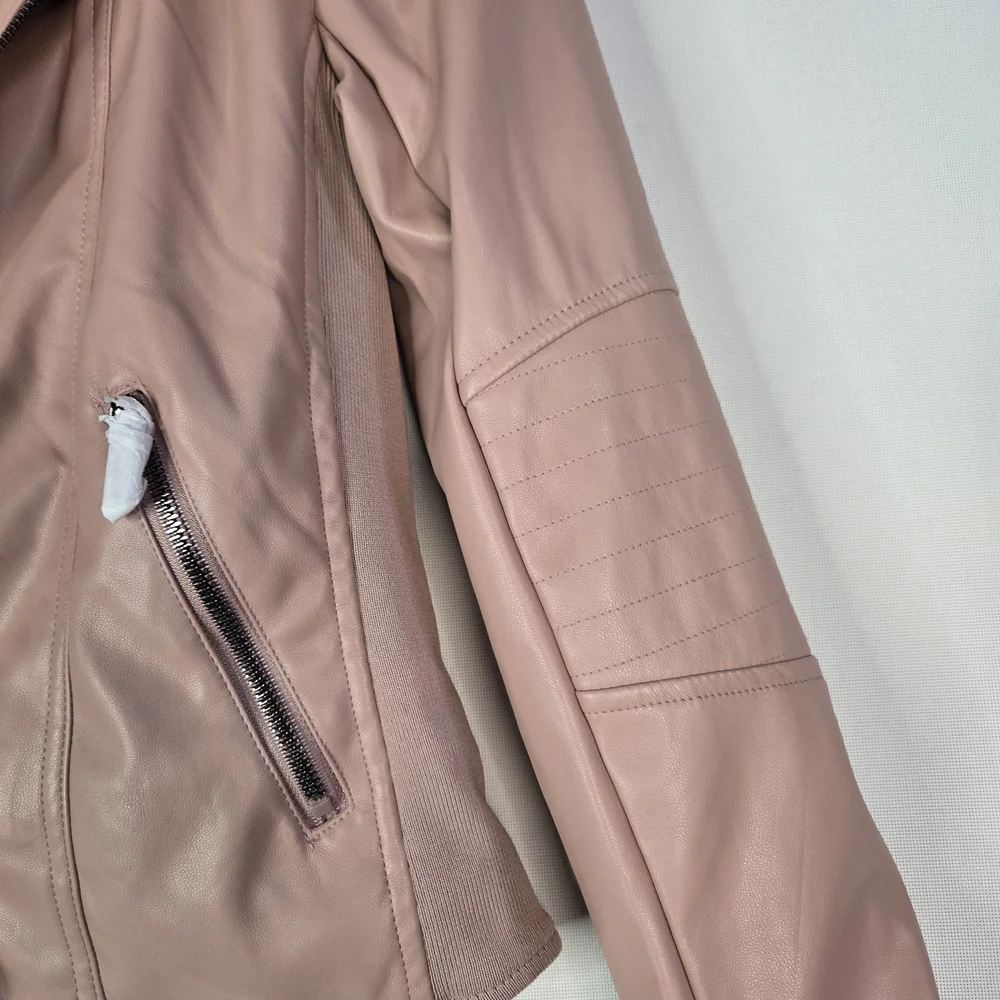 Snobbish Junior Size M Faux Leather Pink Hooded Zip Up Jacket NWT - Picture 7 of 12